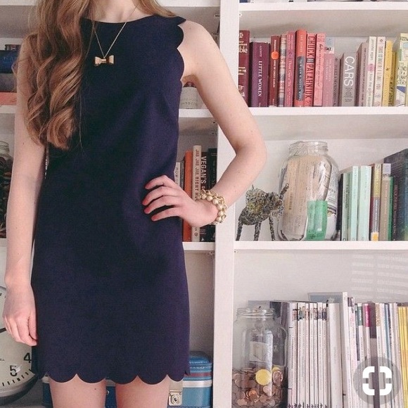J. Crew Dresses & Skirts - J Crew scalloped dress navy blue size 6